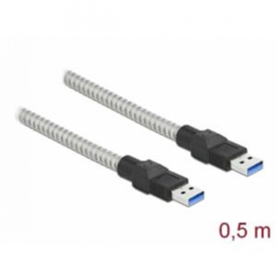 Delock Kabel USB 3.2 Gen 1 Typu-A samec na Typu-A samec, s kovovým opláštěním, 0,5 m