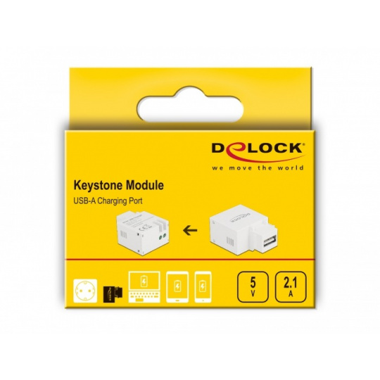 Delock Keystone Modul s nabíjecím portem USB A, 2.1 A, bílá
