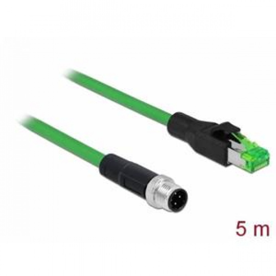 Delock Síťový kabel M12, 4 pin, s kódováním D, na zástrčku RJ45, PVC, 5 m