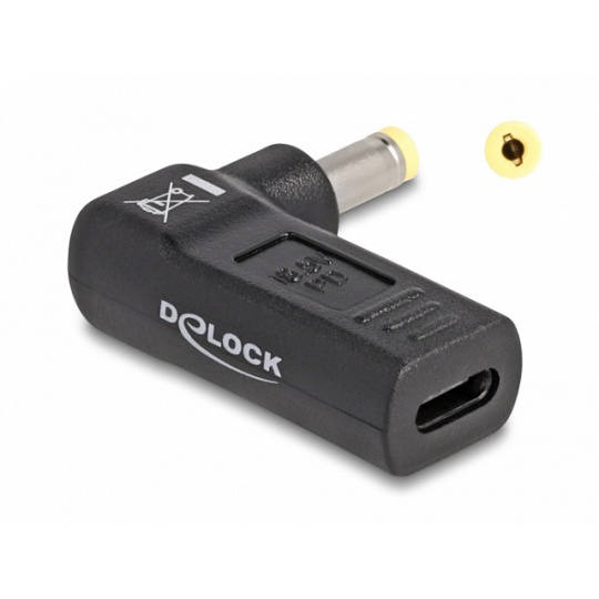 Delock Adaptér na kabel na nabíjení laptopu, ze zásuvky USB Type-C™ na zástrčku HP 4,8 x 1,7 mm, úhlový 90°