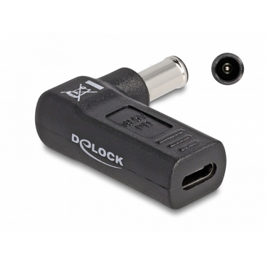 Delock Adaptér na kabel na nabíjení laptopu, ze zásuvky USB Type-C™ na zástrčku Sony 6,0 x 4,3 mm, úhlový 90°