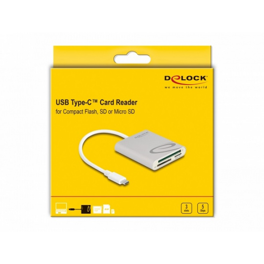 Delock USB Type-C™ čtečka karet pro paměťové karty Compact Flash, SD nebo Micro SD