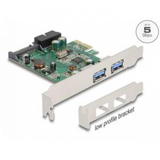 Delock PCI Express x1 Karta na 2 externí rozhraní USB 3.2 Gen 1 Typu-A + 1 x interní 19-pinovou zástrčkovou hlavici USB