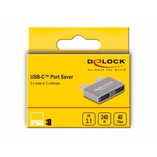 Delock Adaptér USB 40 Gbps USB Type-C™ ze 2 x zástrčkových portů na 2 x zásuvkové, k ochraně portů, kovový
