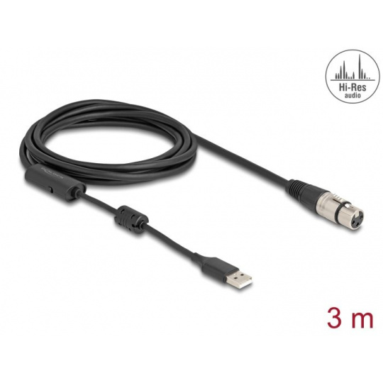 Delock Kabel audio převodníku s vysokým rozlišením, ze třípinového XLR analogový na USB Typ-A digitální, 3 m