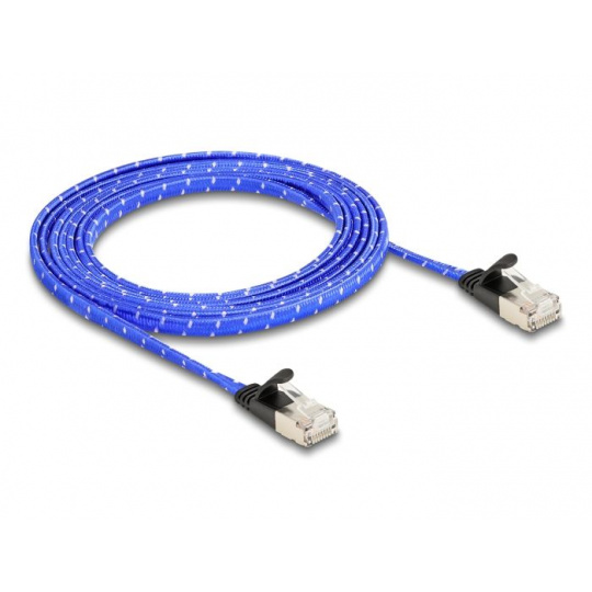 Delock Plochý síťový kabel RJ45, s pleteným opláštěním, Cat.6A, U/FTP, 2 m, modrý