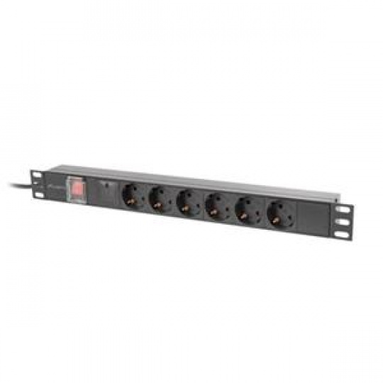 LANBERG NAPÁJECÍ DISTRIBUČNÍ JEDNOTKA (PDU) 19"  1U 16A 2M 6X SCHUKO ZÁSUVKY ČERNÁ