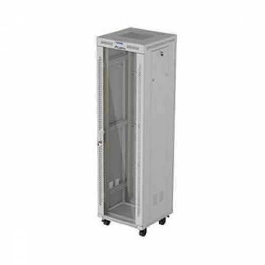 LANBERG Volně stojící skříň 19" 42U/600x600 (v rozloženém stavu) síťované dveře LCD černá (RAL9004)