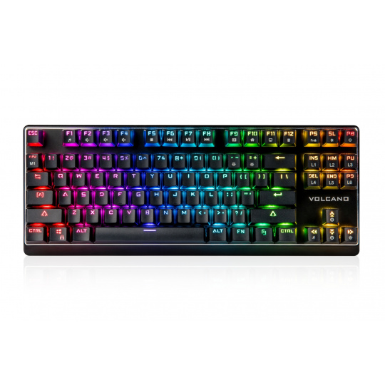 Modecom VOLCANO LANPARTY RGB drátová mechanická herní klávesnice (Outemu Blue), LED podsvícení, USB, US layout, černá