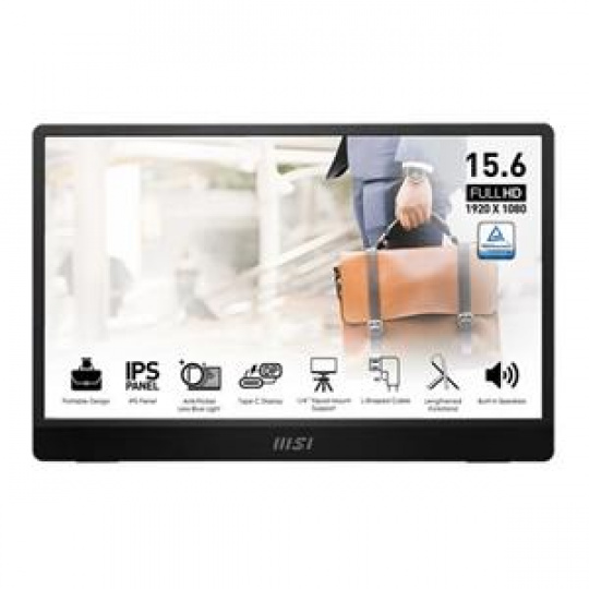 MSI přenosný ultra tenký monitor PRO MP161 E2, 15,6" IPS/1920 x 1080 FHD/60Hz/4ms/2xUSB-C/HDMI/šedá