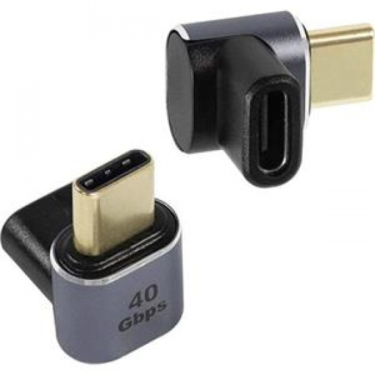 PremiumCord zahnutý 90° Adaptér USB-C Female - USB-C Male 40Gbps Aluminium