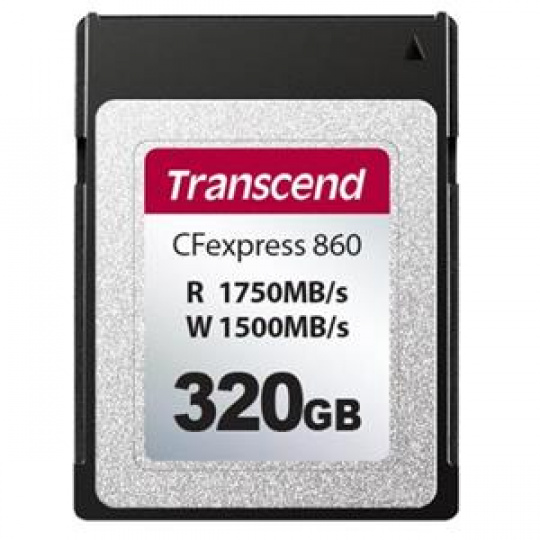 Transcend 320GB CFexpress 860 NVMe PCIe Gen3 x2 (Type B) paměťová karta, 1750MB/s R, 1500MB/s W