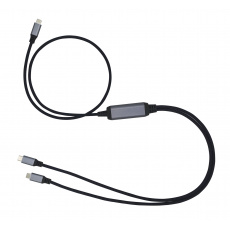 Kabel C-TECH USB Type-C PD 100W power splitter, 0,7m + 2x0,5m, černý
