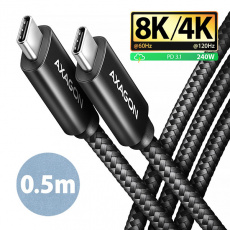 AXAGON BUCM4X-CM05AB NewGEN+ kabel USB-C <-> USB-C, 0.5m, USB4 Gen 3×2, PD 240W 5A, 8K HD, ALU,oplet AXAGON BUCM4X-CM05AB NewGEN+ kabel USB-C <-> USB-C, 0.5m, USB4 Gen 3×2, PD 240W 5A, 8K HD, ALU,oplet