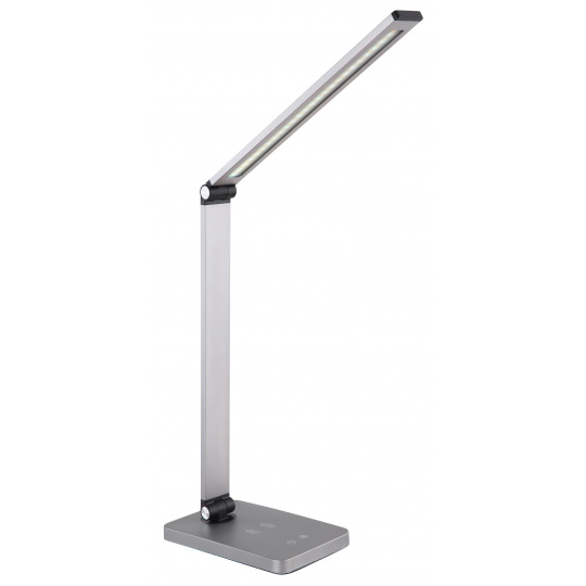 Platinet stolní LED lampa 10W stmívatelná, dotykové ovládání, bezdrátové nabíjení, USB port, stříbrn