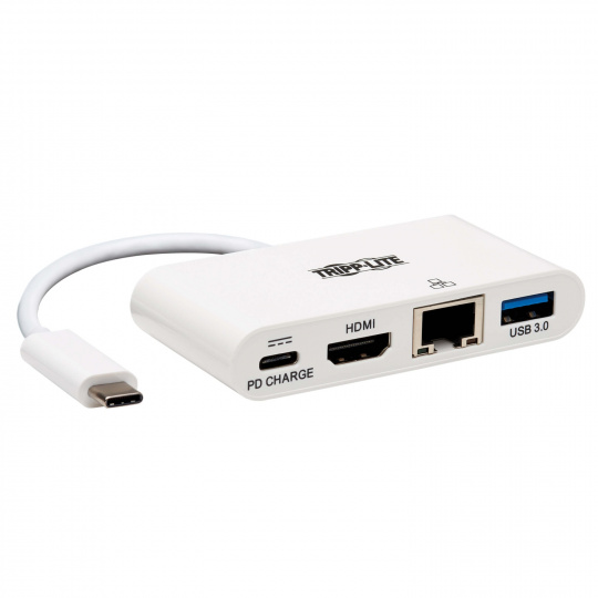 Tripplite Mini dokovací stanice USB-C / HDMI, USB-A, GbE, 60W nabíjení, HDCP, bílá