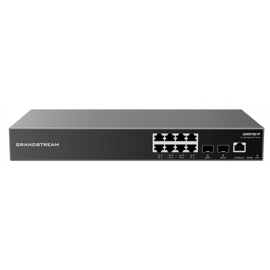 Grandstream GWN7801P L2+ Managed Network Switch 8x 1Gb RJ45, 2x SFP, PoE+, DHCP, QoS, VLAN