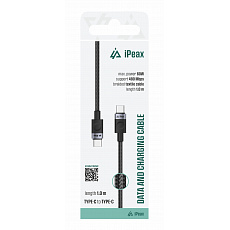 TEXTILNÍ KABEL USB-C / USB-C 1M, USB 2.0 ČERNÝ