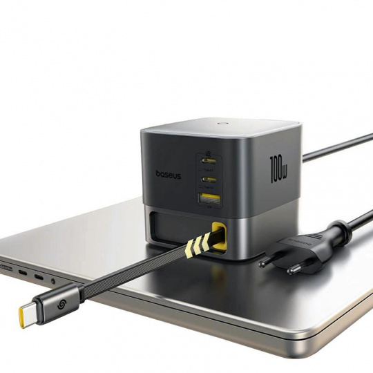 Baseus Nabíjecí stanice Super GaN Charger 100W, 3xUSB-C, USB-A 1m kabel černá