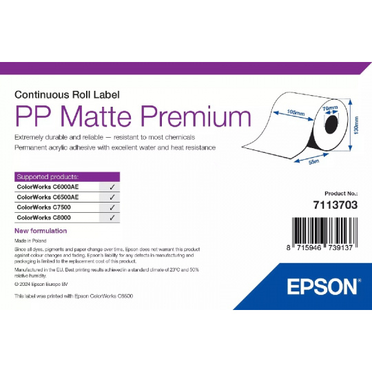 EPSON PP Matte Label Premium, Continuous Roll, 105mm x 55m