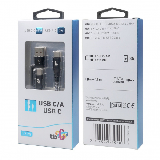 TB Touch 2v1 kabel USB-C - USB C s USB A, 1,2m