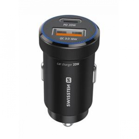 SWISSTEN CL ADAPTÉR USB-C PD + USB-A, 20W ČERNÝ + KABEL USB-C / USB-C, 1 M