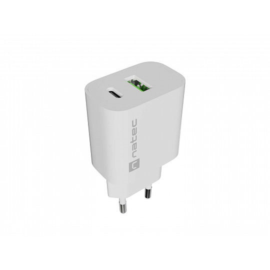 Univerzální nabíječka Natec RIBERA 20 W 1X USB-A + 1X USB-C, bílá Univerzální nabíječka Natec RIBERA 20 W 1X USB-A + 1X USB-C, bílá
