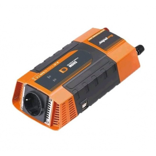 Napěťový měnič Carspa PID600-12, 12V/230V+2xUSB 600W, modifikovaná sinus, digitální display, vhodný do auta