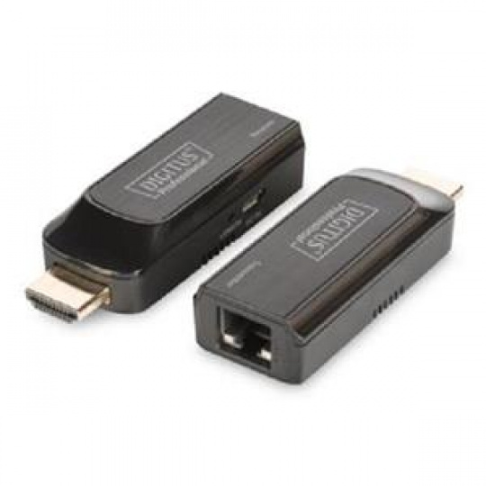 DIGITUS Sada Mini HDMI Extender, Full HD, 1080p 50m, Cat6 / 6A / 7, napájeno pomocí kabelu Micro USB, bk