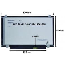 LCD PANEL 14,0" HD 1366x768 40PIN MATNÝ / ÚCHYTY NAHOŘE A DOLE LCD PANEL 14,0" HD 1366x768 40PIN MATNÝ / ÚCHYTY NAHOŘE A DOLE