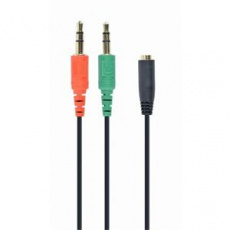 CABLEXPERT redukce audio pro sluchátka 3,5 mm stereo jack 4-pin female - 2x 3,5mm jack male, 20 cm