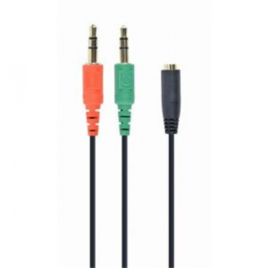 CABLEXPERT redukce audio pro sluchátka 3,5 mm stereo jack 4-pin female - 2x 3,5mm jack male, 20 cm
