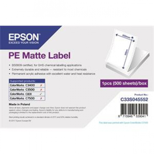 EPSON PE Matte Label - Die-cut Fanfold sheets with sprockets: 203mm x 305mm, 500 labels