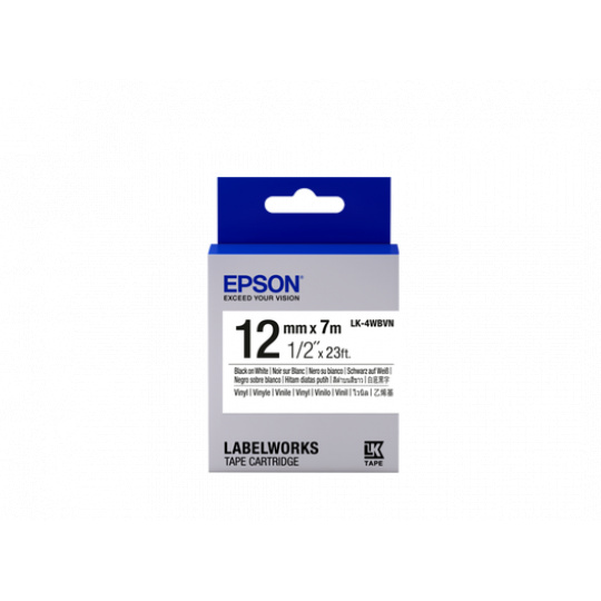 Epson Label Cartridge Vinyl LK-4WBVN Black/White 12mm (7 metres)