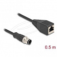 Delock Kabel M12, D-kódovaný, 4 pin, ze zástrčkového na RJ45 zásuvkový konektor, PVC, 0,5 m