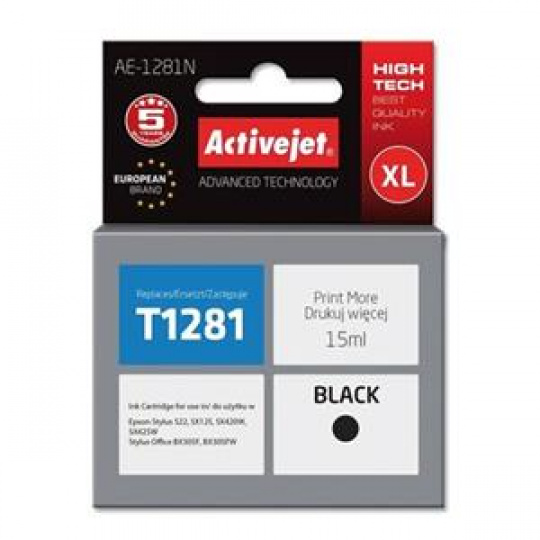 ActiveJet inkoust Epson T1281 Black S22/SX125/SX425    new     AE-1281