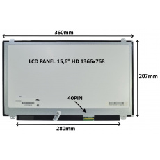 LCD PANEL 15,6" HD 1366x768 40PIN LESKLÝ / ÚCHYTY NAHOŘE A DOLE LCD PANEL 15,6" HD 1366x768 40PIN LESKLÝ / ÚCHYTY NAHOŘE A DOLE