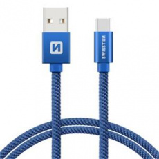 SWISSTEN DATA CABLE USB / USB-C TEXTILE 0,2M BLUE