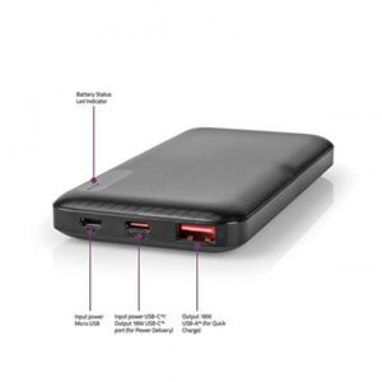 Nedis UPBKPD20000BK - Powerbanka | 20000 mAh | Výstup 1x USB-A / 1x USB-C™ | Vstup 1x Micro USB / 1x USB-C™ | PD2.0 18W