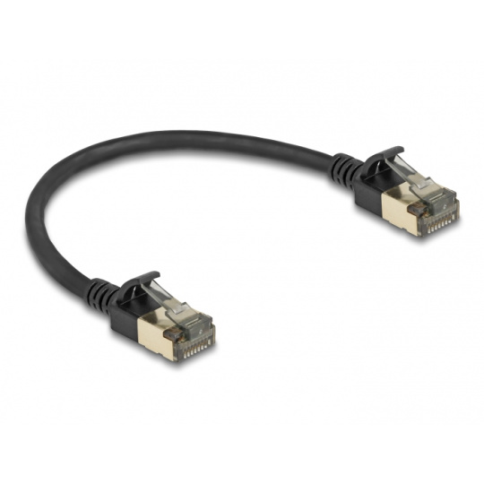 Delock Síťový kabel RJ45 Cat.8.1, F/FTP Slim Pro, 0,25 m, černý