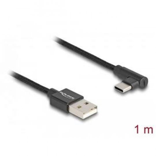 Delock Kabel USB 2.0 Typ-A samec na USB Type-C™ samec pravoúhlý 1 m černý