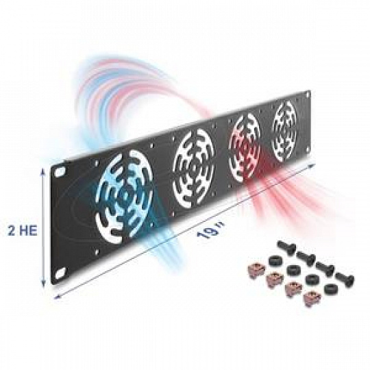 Delock 19” kryt racku na 4 ventilátory, 80 x 80 mm, 2U, tmavě šedá Delock 19” kryt racku na 4 ventilátory, 80 x 80 mm, 2U, tmavě šedá