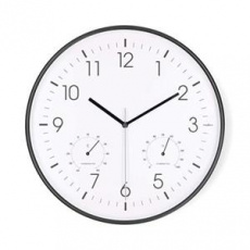 Nedis CLWA4226BK - Nástěnné hodiny | Průměr: 300 mm | Plast | Tichý pohyb | Teploměr | Vlhkoměr | Bílá / Černá