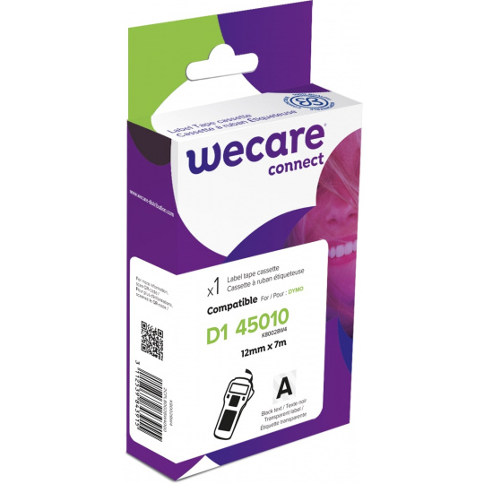 WECARE ARMOR páska kompatibilní s DYMO S0720500,Black/Transparent,12MM*7M