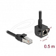 Delock Síťový prodlužovací kabel ze zástrčky RJ45 na zásuvku RJ45, úhlový, 90°, Cat.6, F/UTP, 0,5 m, černý