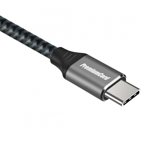 PremiumCord USB-C 3.2 gen 2, zahnutý, oplet, 0,5m