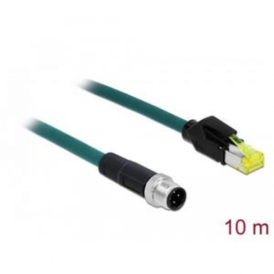 Delock Síťový kabel M12, 4 pin, s kódováním D, na zástrčku RJ45 Hirose, TPU, 10 m