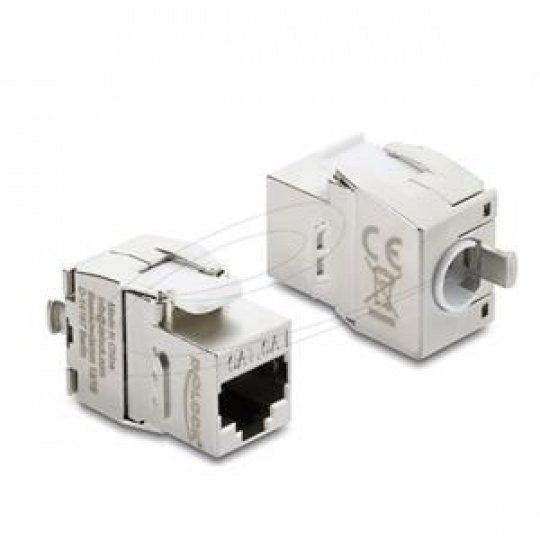 Delock Keystone modul ze zásuvky RJ45 na LSA Cat.6A, beznástrojový, stíněný, kovový, stříbrný / bílý