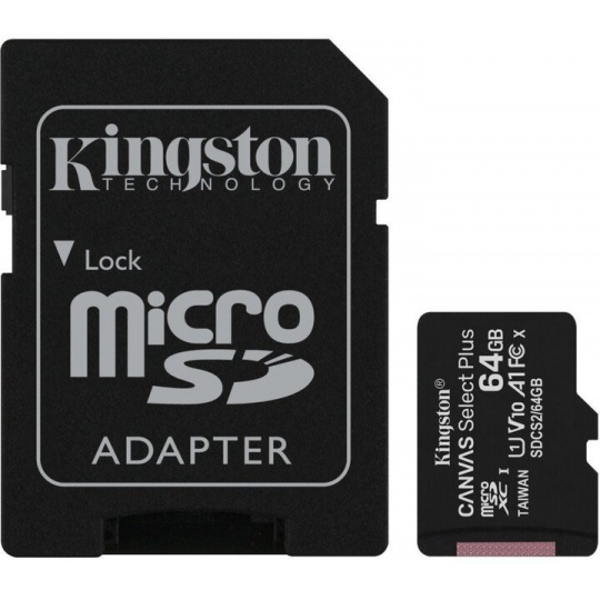 Kingston Canvas Select Plus A1/micro SDXC/64GB/100MBps/UHS-I U1 / Class 10/+ Adaptér