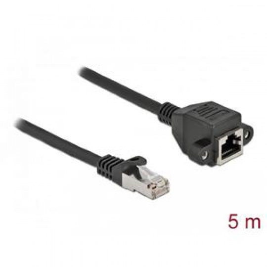 Delock Prodlužovací síťový kabel, ze zástrčky S/FTP RJ45 na zásuvku RJ45, Cat.6A, délka 5 m, černý